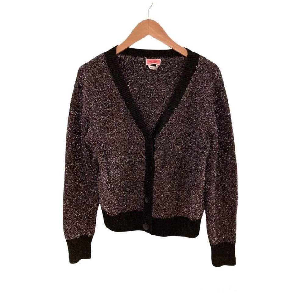 KATE SPADE Sparkle Metallic Black Cardigan Sweater. Size M